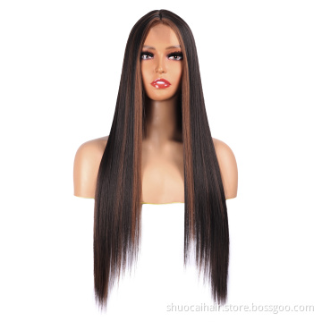 Wholesale Women Ombre Color Short 34 Inch Hair Bone Perruque Bob Straight Wig Hair High Quality Synthetic Hair None Lace Wigs